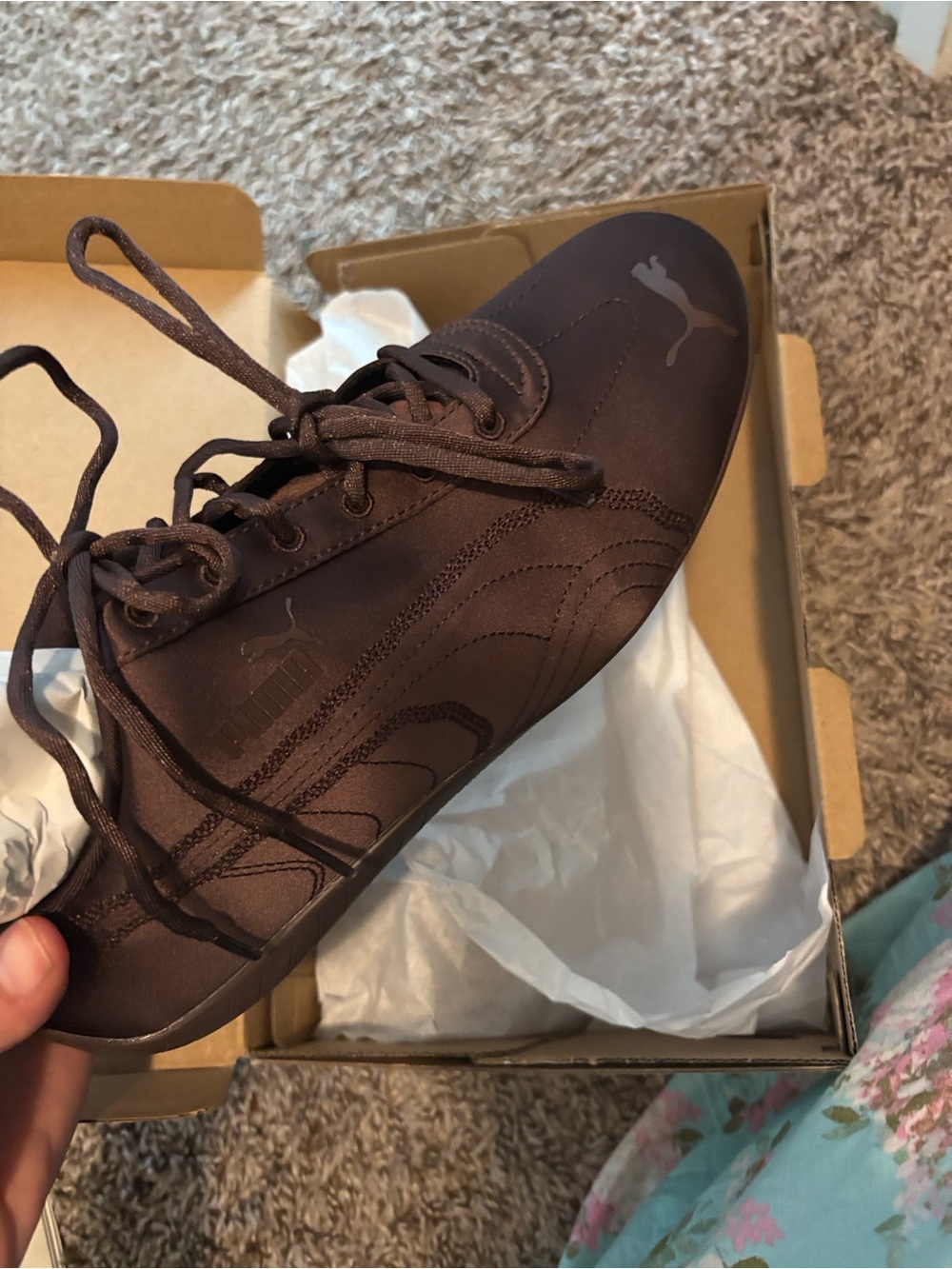 Puma Women's Chocolate Brown Lace-Up satin ballet Sneakers - Picture 2 of 6